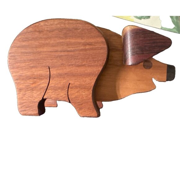 Vintage Hand carved Wooden Folk Piggy Pig Shaped Bank - Picture 5 of 13